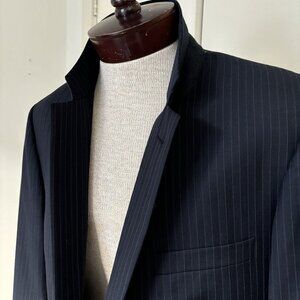 Jos. A. Bank Mens 44L Navy Striped 100% Wool 2 Piece Suit With Dress Pants 38x33